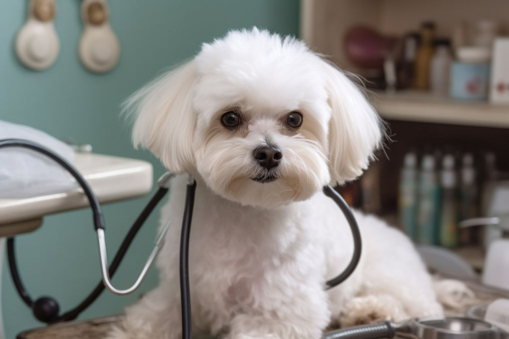 Bichón maltés en una consulta veterinaria